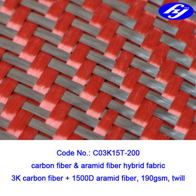 Đen / Đỏ 2x2 Twill Carbon Aramid Vải 200gsm Đỏ Kevlar Para Aramid Vải