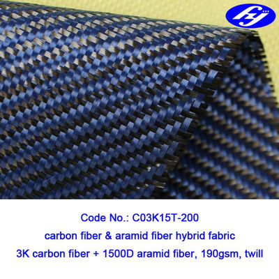 Twill dệt màu xanh Carbon Aramid vải / 2x2 0.28mm độ dày Carbon Kevlar vải